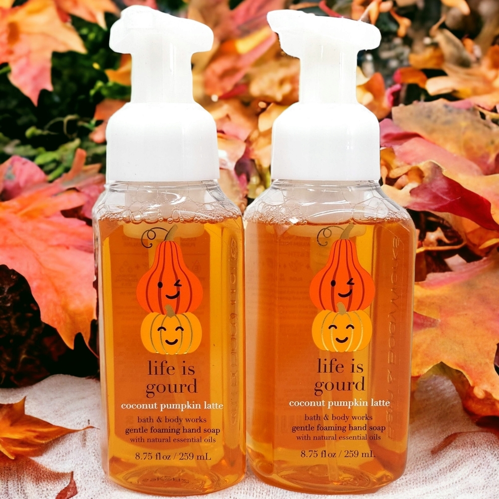 Fall Pumpkin Coconut Latte Gentle Foaming Hand Soap 2 New Bottles, Life is Gourd